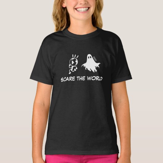 Kostuumjongens Halloween shirt Scare The World Bla (Voorkant)
