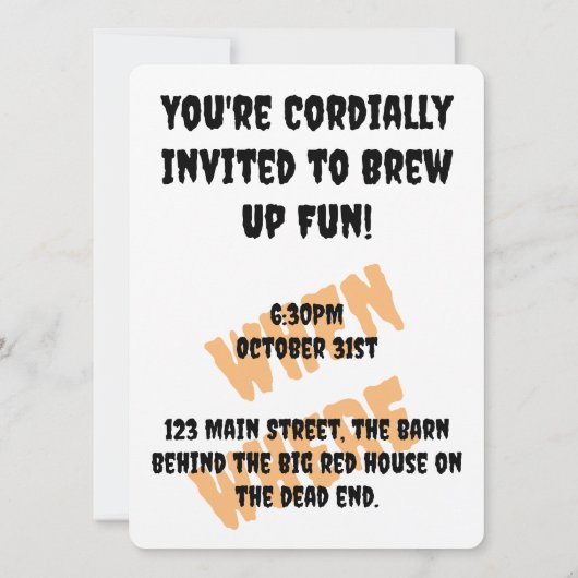 Kostuums & Cauldrons Halloweenfeest Kaart (Achterkant)