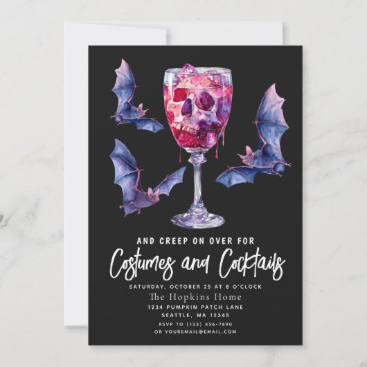 Kostuums & Cocktail Bats Volwassen Halloween Party Kaart (Voorkant)
