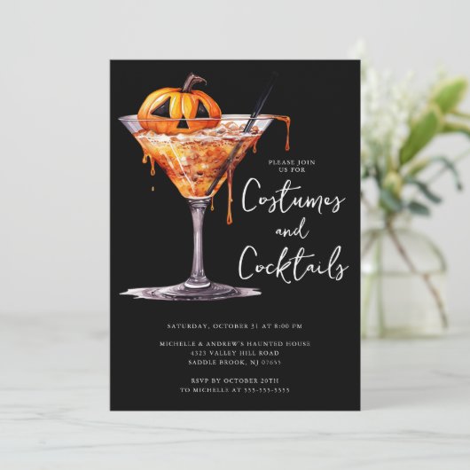 Kostuums & Cocktail Halloween Feest Kaart (Staand voorkant)