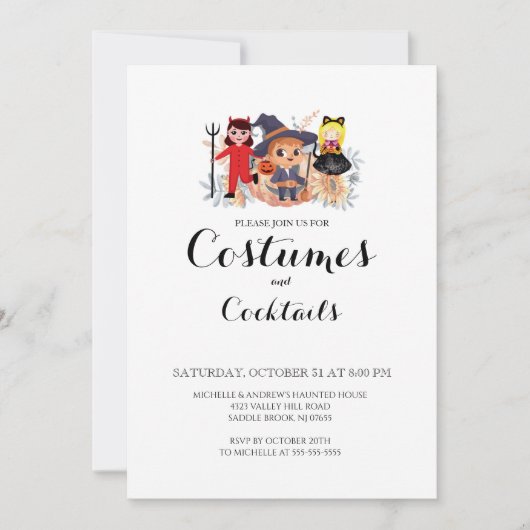 Kostuums & Cocktail Halloween-feest uitnodiging (Voorkant)