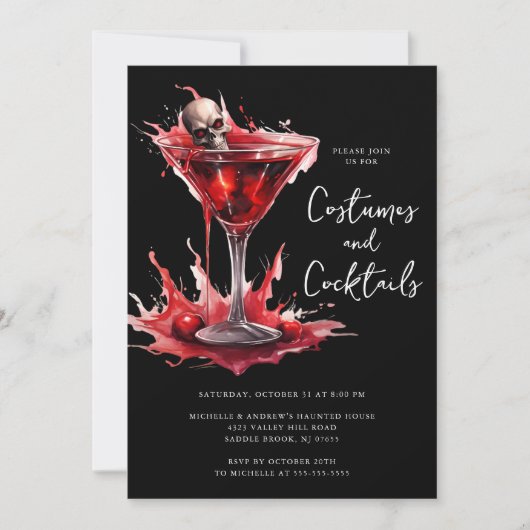 Kostuums & Cocktail Halloween Feestuitnodiging Kaart (Voorkant)