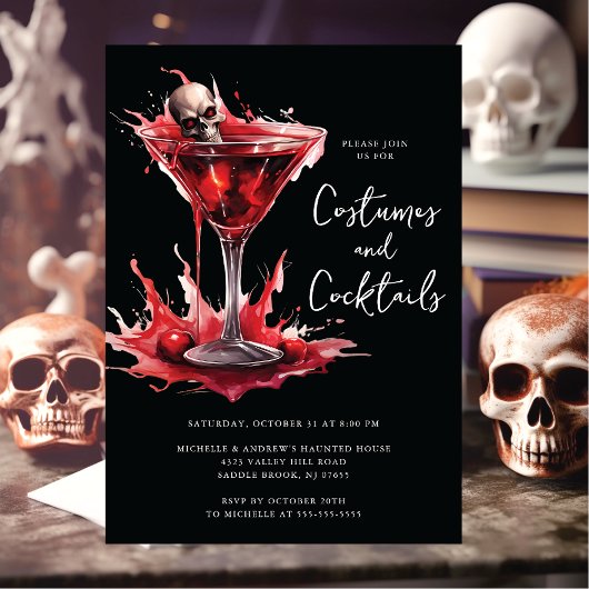 Kostuums & Cocktail Halloween Feestuitnodiging Kaart