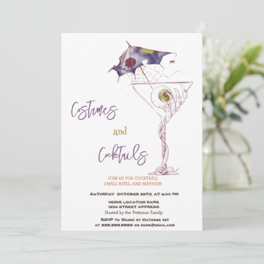 Kostuums & Cocktail Scary Halloween Kaart (Staand voorkant)