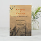 Kostuums & Cocktails Dusk Dark Bossen Halloween Kaart (Staand voorkant)