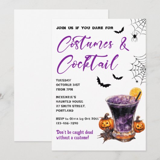 Kostuums & Cocktails Halloween Feestuitnodiging Kaart (Voorkant / Achterkant)