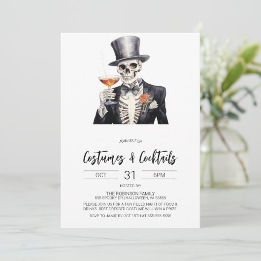 Kostuums & Cocktails Halloween Feestuitnodiging Kaart (Staand voorkant)