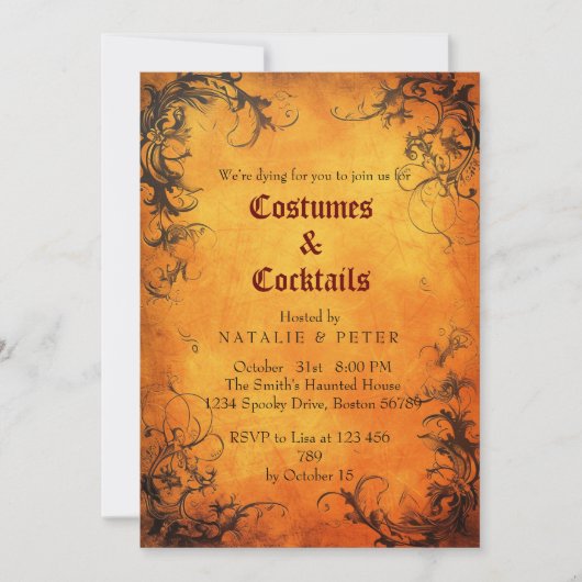 Kostuums & Cocktails I Sinaasappel Red Ivy Invitat Kaart (Voorkant)