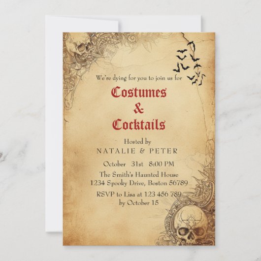 Kostuums & Cocktails I Skull Halloween Feest Kaart (Voorkant)