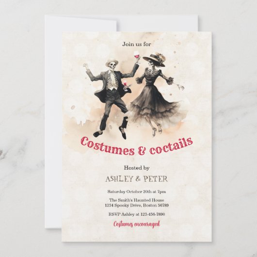 Kostuums & Cocktails Skeleton Halloween Kaart (Voorkant)