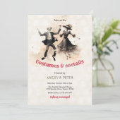 Kostuums & Cocktails Skeleton Halloween Kaart (Staand voorkant)