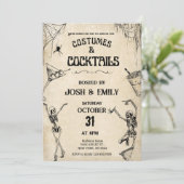 Kostuums & cocktails skeletten Halloween Kaart (Staand voorkant)
