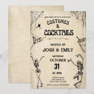 Kostuums & cocktails  skeletten Halloween Kaart