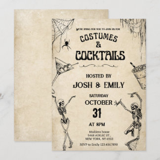 Kostuums & cocktails  skeletten Halloween Kaart