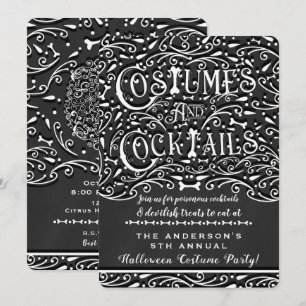 Kostuums & Cocktails Vintage Krijt Halloween Feest Kaart