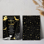 Kostuums & Cocktails Zwart & Goud Halloween Party Kaart