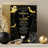 Kostuums & Cocktails Zwart & Goud Halloween Party Kaart