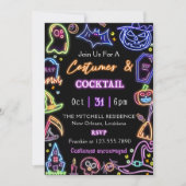 Kostuums en Cocktail Glow Dark Halloween-feest Kaart (Voorkant)