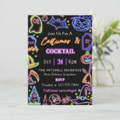 Kostuums en Cocktail Glow Dark Halloween-feest Kaart (Staand voorkant)