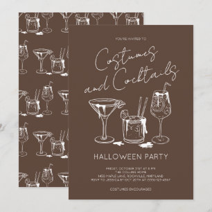 Kostuums en Cocktails Bruin Halloween-feest Kaart