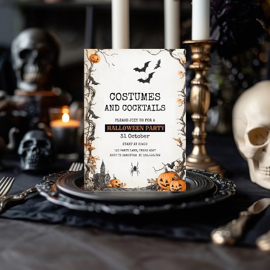 Kostuums en Cocktails Eng Halloween-feest Feestdagenkaart