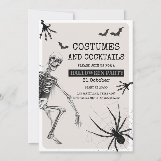 Kostuums en cocktails enge partij met skelet feestdagenkaart (Voorkant)