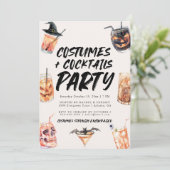Kostuums en cocktails Halloween-feest uitnodigen Kaart (Staand voorkant)