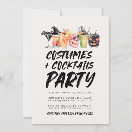 Kostuums en cocktails Halloween-feest uitnodigen Kaart (Voorkant)