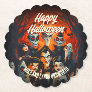 Kostuums en cocktails  Halloween Party Kartonnen Onderzetters