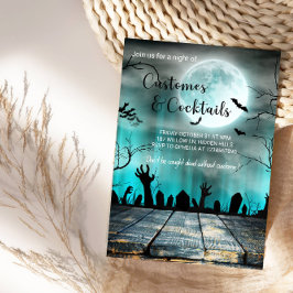 Kostuums en cocktails Halloween-Spooky Trees & Bat Kaart