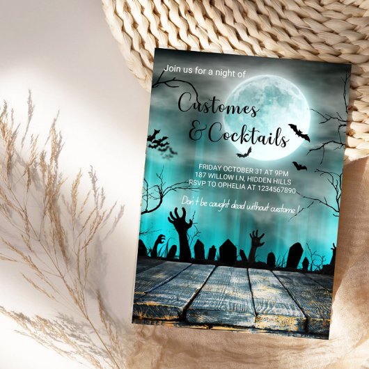 Kostuums en cocktails Halloween-Spooky Trees & Bat Kaart