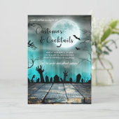 Kostuums en cocktails Halloween-Spooky Trees & Bat Kaart (Staand voorkant)