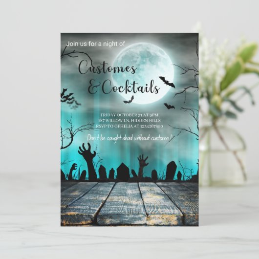 Kostuums en cocktails Halloween-Spooky Trees & Bat Kaart (Staand voorkant)