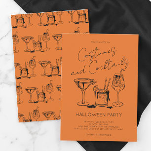 Kostuums en Cocktails Oranje Halloween Feest Kaart