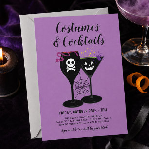 Kostuums en Cocktails Paarse Halloween Feest Kaart