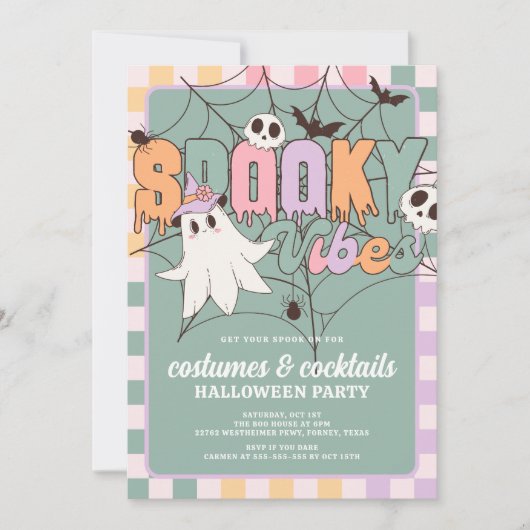 Kostuums en Cocktails Retro Halloween Party Kaart (Voorkant)