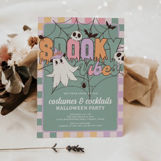 Kostuums en Cocktails Retro Halloween Party Kaart