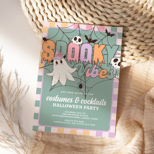 Kostuums en Cocktails Retro Halloween Party Kaart