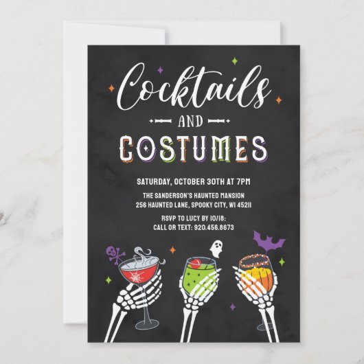 Kostuums en Cocktails Volwassen Halloween Party Kaart (Voorkant)