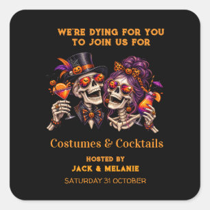 Kostuums en Cocktails Volwassenenfeest Halloween Vierkante Sticker