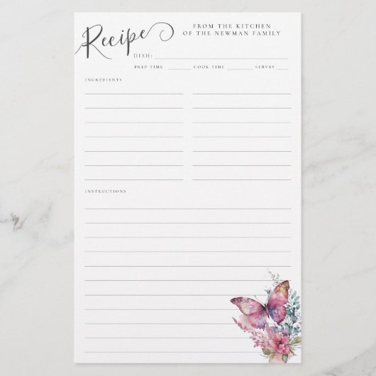 Koterroze vlinderbloemfamilie Recipe Kaart (Voorkant)