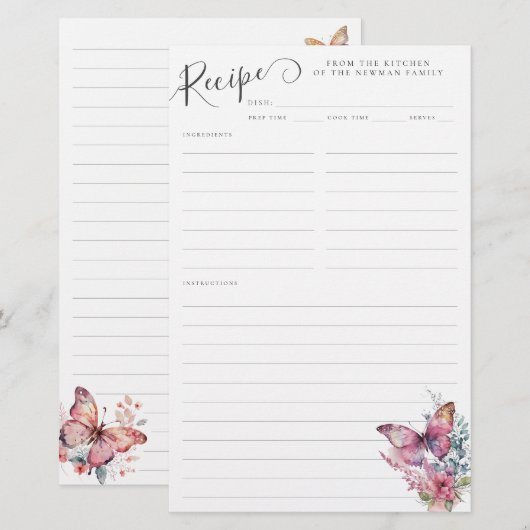 Koterroze vlinderbloemfamilie Recipe Kaart (Voorkant / Achterkant)