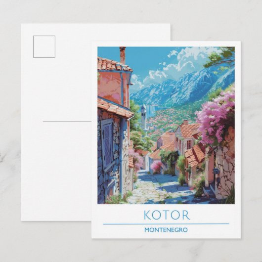 Kotor Montenegro Art Vintage Travel Briefkaart (Voorkant / Achterkant)
