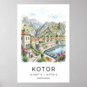 Kotor Muurkunst Kalme Baai Stadsgezicht Poster