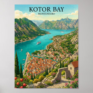 Kotorbaai Montenegro Retro Vintage Reis Poster