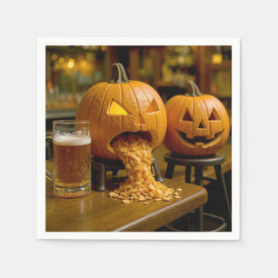 Kotsende Halloween Pompoen in een Bar Servet