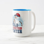 Koud als Bostonse Winter Tweekleurige Koffiemok (Voorkant rechts)