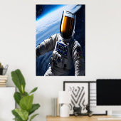 Koud bier in een ruimtepak | AI Art Poster (Thuiskantoor)