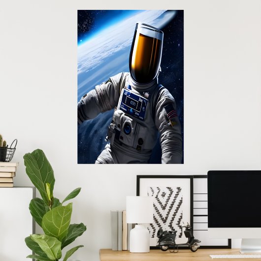 Koud bier in een ruimtepak | AI Art Poster (Thuiskantoor)