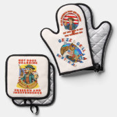 Koud bier op 4 juli ovenwant & pannenlap set (Voorkant / Achterkant)